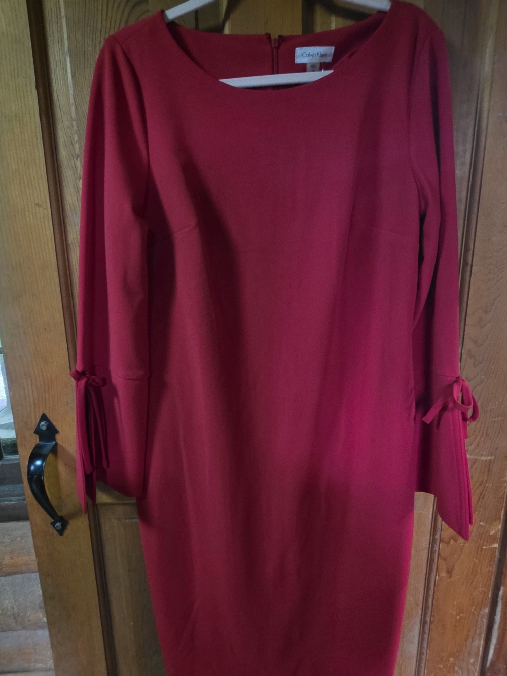 Calvin Klein Crimson Long-Sleeve Tie-Cuff Sheath Dress